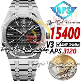 APSF V3 aps15400 Mens Watch A3120 apsf3120 Automatic Ultra-Thin 9.8mm Black Texture Dial Stick Markers 904L Stainless Steel Bracelet Super Edition eternity Watches