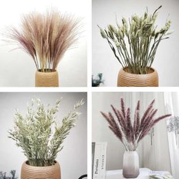 Dried Flowers 20pcs Grass Plume Decoration Fluffy Reed Plant Wedding Flower For Home Room Spring Decor