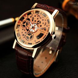Wristwatches 2023 YAZOLE Watch Fashion Imitation Mechanical Skeleton Watches Men Leather Band Quartz Price Reloj Hombre
