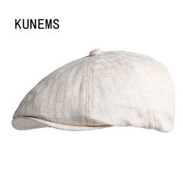 KUNEMS Fashion Octagonal Hats Retro Berets Boinas Cotton and Linen Newsboy Hat for Man Peaky Blinders Casual Dad Cap Gorras