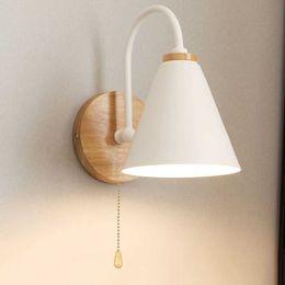 Lamps Wood LED Iron Lamp Bedside Modern Nordic Solid Bedroom Living Room Aisle Sconce Light Fixture Wall Decor ArtHKD230701