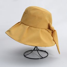 Cotton Beach Bow Hats New for Women Hat Female Lady Bucket Hat Hat Summer Woman Anti-UV Panama Summer Sun Cap Viseira