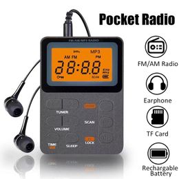Radio Pocket Am/fm Radio Portable Lcd Display Radio Receiver Mini Mp3 Player with Earphone Universal Walkman Support Tf Card Play