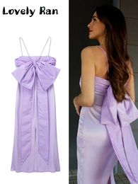 Urban Sexy Dresses Elegant Purple Bow Slip Dress for Women Fashion Y2K Backless Midi Female Summer Beach Slim Sling Club Party Vestidos 230630