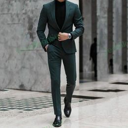 Erkek Takım Elbise Blazers Klasik Koyu Yeşil Erkek 2023 Çentikli Yaka Bir Düğme Slim Fit Erkekler Düğün Takım Elbise Damat 2 Parça Blazer Terno Masculino 230630 Giymek