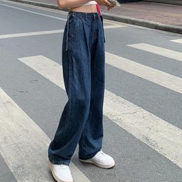 Parkas Jmprs Large Size Women Jeans Straight High Waist Korean Loose Baggy Denim Pants Casual Pocket Blue Wide Leg Female Jeans S5xl