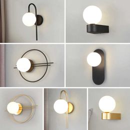 Lamps Minimalist LED Lamp Bedside Bedroom Indoor Glass Ball Light Wall Sconce with G9 9w for Blackground Interior LampsHKD230701