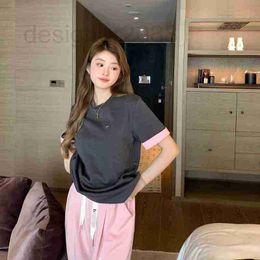 Women's T-Shirt designer 23 Spring/Summer New Grey Pink Color Matching Letter Round Neck Short Sleeve T-shirt Fabric Soft and Breathable 233H
