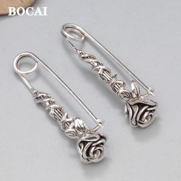 Pins Brooches BOCAI Real S925 Silver Original Rose Pin Vintage Chic Fashion Simple Women's Brooch Accessories Christmas Gift 230630