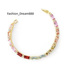 LIFTJOYS Fashion Design 18K Real Gold Plated Rectangle Zirconia Rainbow Colour Women's Tennis Bracelet For Girl Party Gift