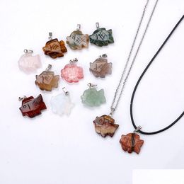 Pendant Necklaces Natural Crystal Rose Quartz Carved Fish Shape Stone Necklace Chakra Healing Jewellery For Women Men Drop Delivery Pen Dh2Nr