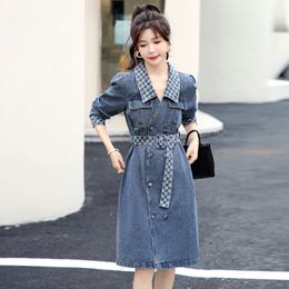 Denim Casual Dresses Women's 2023 Autumn New Waist Wrapped Retro Mid length Design Feeling Popular Skirts