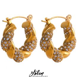 Hoop Huggie Yhpup Gorgeous Twisted Cubic Zirconia Stainless Steel Hoop Earrings Gold Color Stylish Trendy Charm Micro Zircon Jewelry Women 230630