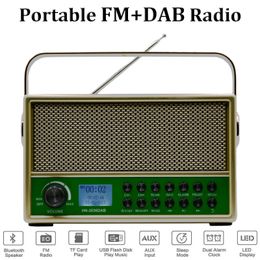 Radio Portable Dab Radio Retro Digital Fm Receiver Bluetooth Speaker Tf/usb/aux Mp3 Player with Led Display Support Dual Alarm Clock