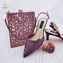 Sandals QSGFC Nigeria Purple Mesh And Hollow Design With The Same Color Small Rhinestones Fashion Party Ladies Shoes Bag 230630