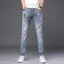 Men's Jeans designer Light extravagant jeans men's new fall 2020 slim fit, small feet, elastic light Colour trend, broken hole, little monster, old Buddha S15K