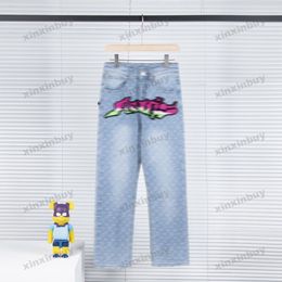 xinxinbuy Men women designer pant Paris Graffiti toothbrush jacquard Letter Printing Washed Jeans denim Casual pants blue black S-3XL