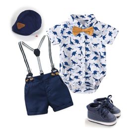 Clothing Sets Baby Boy Clothes Shark Outfit for Summer Short Sleeve Romper with Suspender Shorts s First Birthday P ograph 230630