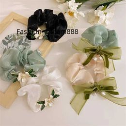 Women Fashion Solid Hair Scrunchie with Flower Hair Rope for Women Girls Ponytail Holder Elastic Hair Bands Ties Accessories