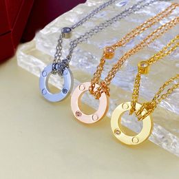 mens necklace designer for women gold Jewellery double loop pendant initial necklace tennis chain Rose Gold stainless steel luxury diamond necklace circles