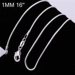 Big Promotions 100 pcs 925 Sterling Silver Smooth Snake Chain Necklace Lobster Clasps Chain Jewellery Size 1mm