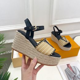 Sandali con zeppa in cotone ricamato nero da donna Sandalo con plateau all'uncinetto Suola in corda grossa Espadrillas Piattaforme da donna Zeppe con tacco