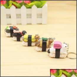 Pendants Creative Cat Sushi Keychain Key Rings Handbag Hanging Phone Charms Chain Gift For Kids 5034 Q2 Drop Delive Dhzlx