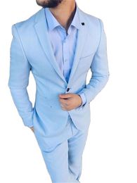 Men's Suits Blazers Full Men Notched Lapel Light Blue Coat Blazer Trousers Outfit Business Suit Wedding Man Costume 2pc JacketPantsTie 230630