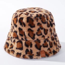 Autumn Vintage Faux Fur Leopard cow womens winter bucket hats Thick Warm lady Girls Japanese Panama Outdoor Travel Fisherman Hat