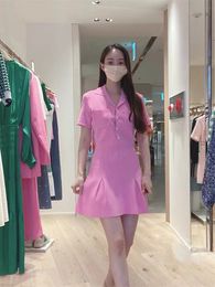 Basic & Casual Dresse New m-aje polo collar pink Fried Dough Twists trim knit dress for women