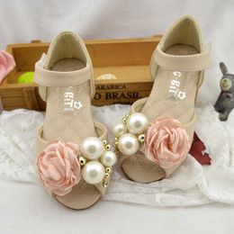 Sneakers Girls Flower Sandals Boutique Beading Princess Dress Shoes Open-toe Summer Sandals Party Wedding Flats Size 24-34 SandaliasHKD230701