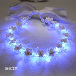 Wedding Hair Jewelry Romantic Ceramic Flower Crystal Beads Headbands for Women Wedding Crown Handmade Bridal Tiara with LED Light Luminous Garland 230630