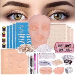 Tattoo Machine Professional Makeup Beauty Eyebrow Microblading Kit Flat Mannequin Head Lip Makeup with Eyebrow Blade Pen Beauty Kit Set 230630