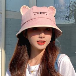 2021New Bucket Hats for Women Fashion Cute Cat Ears Spring Summer Fishman Hat Girls Travel Beach Panama Cap Casual Visor Sun Hat