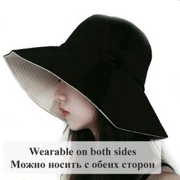 Women Bucket Hat Double-sided Big Eaves Caps Anti-UV Sun Hat For Girls Folding Sunscreen Retro Style Floppy Wide Brim Hat