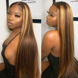 Highlight Wig Human Hair Straight 13*4 Lace Front Wigs Blonde Ombre Brown Colour Brazilian Remy Lace Closure Wigs Preplucked