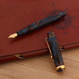Pens Luxury High Quality Brand 601 Fountain Pen Acrylic Celluloid Agate Blue Classic Calligraphy Golden Elegante Signature Ink Pen