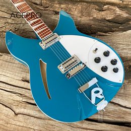 Metallic Turquoise Blue Color Semi Hollow Body 360 Electric Guitar Tailpiece Bridge High Quality Free Shipping