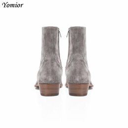 Boots Yomior Italian Fashion Men Shoes Real Cow Leather Pointed Toe Ankle Boots Vintage Zip Cork Formal Dress Boots Big Size