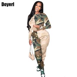 Women's Tracksuits Camo Patchwork Two Piece Set Tracksuit Women Sweatpants and Crop Top Sportswear Jogging Suits Sweatsuit Outfits 230630