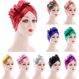 Nigeria Headtie African Cap Shiny Pleated Women Turban Muslim Head Wrap Bonnet Indian Hats Hijab Headwear Beanie Turbante Mujer