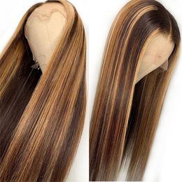 26 inch Highlight Blonde Straight Lace Front Wig Long Human Hair For Women Soft Glueless