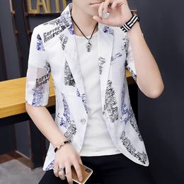 Men's Suits Blazers mens half sleeve Slim Fit blazer suit top summer thin jacketSingle breasted coat jacket printing casual Fashion 230630