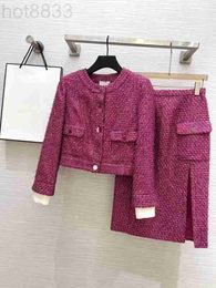 Two Piece Dress Designer 23 Early Autumn Style Plum Purple Fake Tweed Coat High Waist Split Half Skirt Set Q3YX