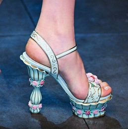 Sandals Sweet Pink Pumps Flower Slingback Cake Strange High Heel Female Shoes Ladies Hand Painted Custom Wedding Strap Sandals
