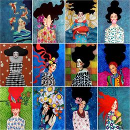 Sets Ruopoty 60x75cm Painting by Numbers Kits Long Hair Cool Girl Figure Oil Paints Acrylic Cnavas Home Bedroom Wall Artcraft Picture