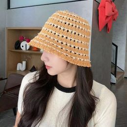 Bucket Hat Women Summer Stripe Straw Fisherman Designer Hat Hollow Breathable Basin Hat Sun Protection Beach Hat Panama Caps