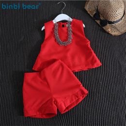 Clothing Sets Girl Suit Kids Clothes 2023 Summer Fashion Style In Red Shorts A Word Piece Set Tops for Fitted 2pcs 230630