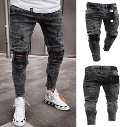 EBAIHUI Mens Ripped Skinny Straight Jeans Elastic Denim Biker Jeans Long Stylish Pants Slim Fit Blue Jean Whole L6382277