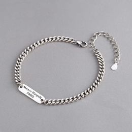 Bangle Chain S925 Sterling Letter Magilla Silver Bracelet East Gate Japanese and Korean Fashion Personalised Casual Versatile Women's Style